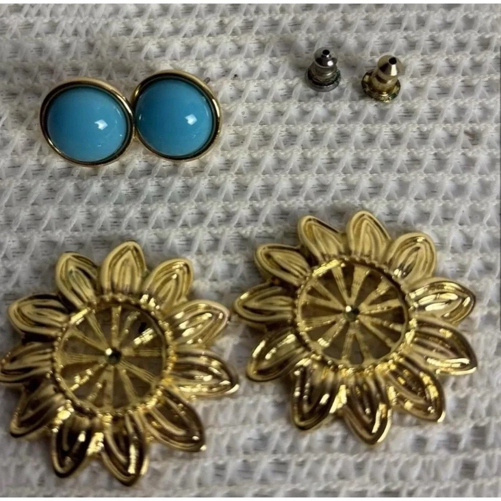 Joan Rivers Sunflower Earrings‎ Gold Tone Flower Interchangeable 2 In 1 Studs
